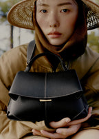 Mokki Mini - Textured Black with Ecru Stitching